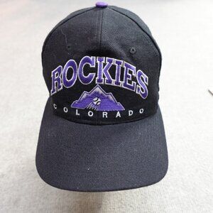 Vintage Rockies Colorado Hat Black Drew Pearson Chalk Line Snapback